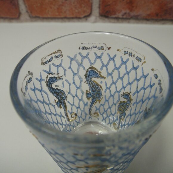 CULVER Unsigned  Gold Leaf Blue Net Seahorse  Shot Glass Seafare Collection - Picture 9 of 10